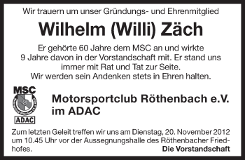 Traueranzeige von Wilhelm Zäch von Pegnitz-Zeitung